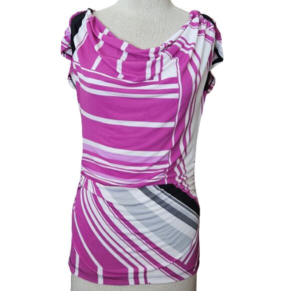 Pink Striped Cap Sleeve Blouse Size XS - Picture 1 of 5